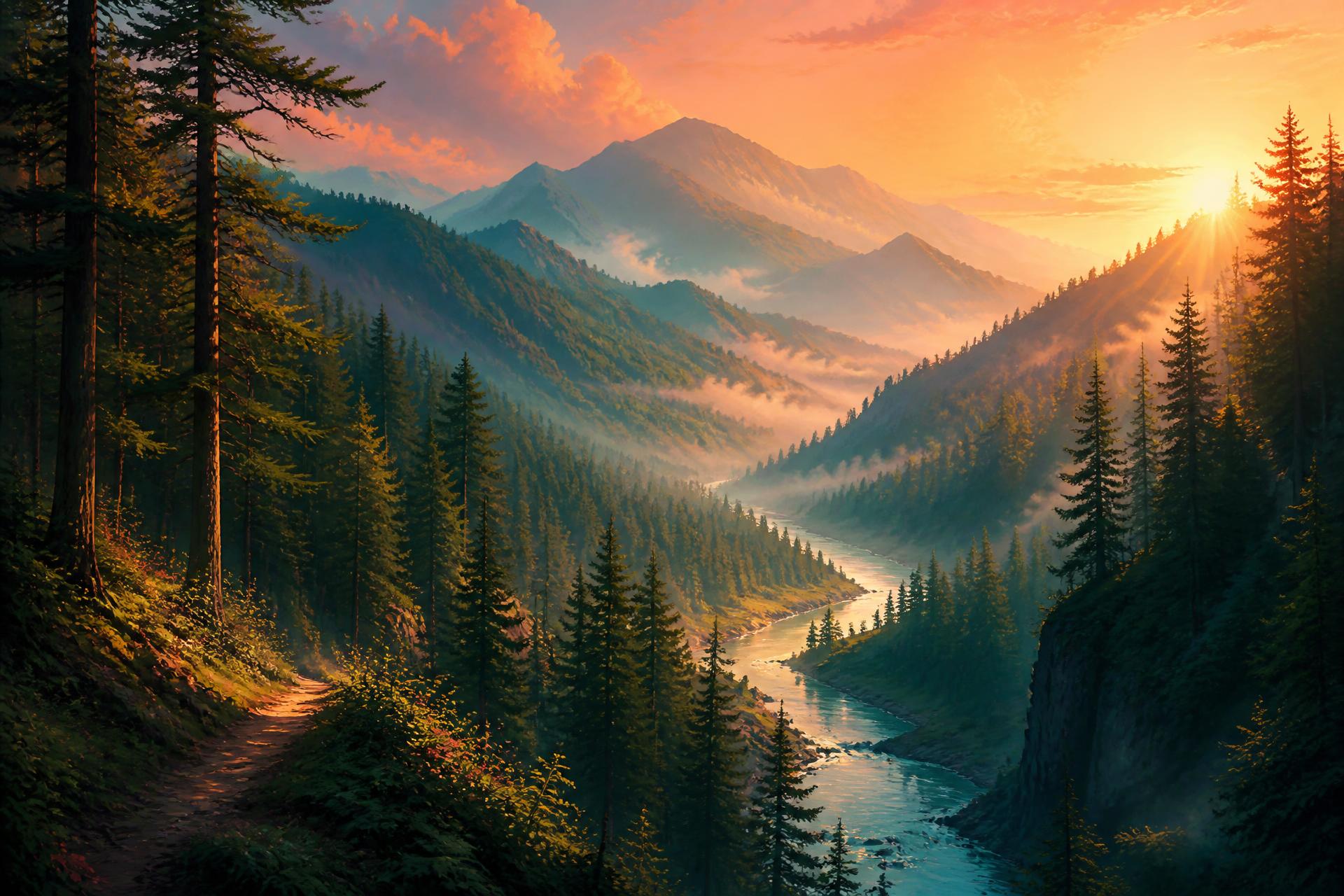 Misty Pacific Northwest mountains at sunrise